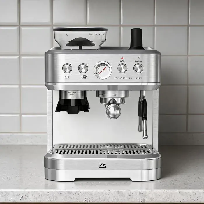Machine à café avec broyeur intégré – 15 bars – Corps en acier inoxydable – Réservoir 25 L – Pompe italienne ULKA – Contrôle PID