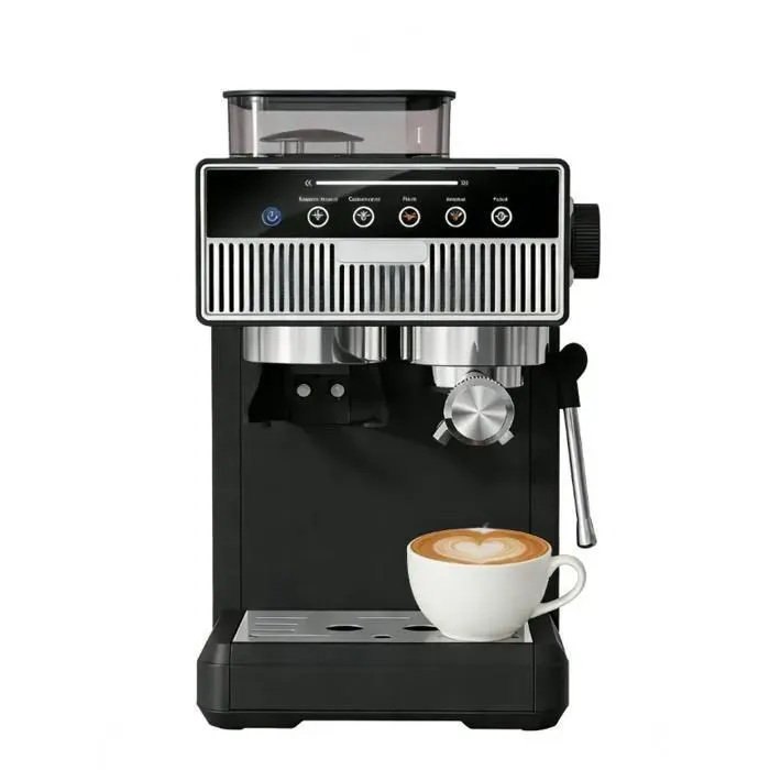 Machine à Café avec Broyeur - Machine à Café Expresso avec Mousseur à Lait - Cappuccino Latte Café Glacé - Noir