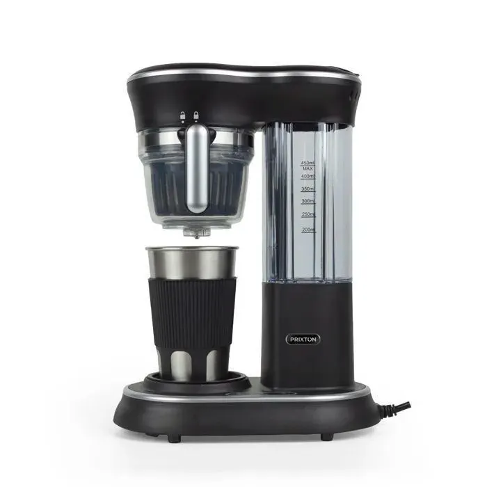 Machine à café avec Broyeur PRIXTON Capri Cafetière à Grain et à Café Moulu avec Système Goutte à Goutte Tasse Acier 600W Noir