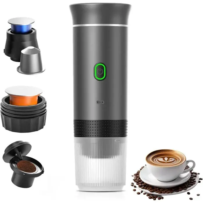 Machine à café - Cafetière électrique portable - Machine à expresso 3 en 1 avec fonction auto-chauffante - Port de chargement ...