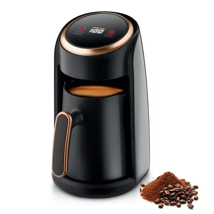Machine à Café Électrique 300ml Cafetière Turque 600W Arrêt Automatique Capteur Anti-débordement pour Café Lait Thé Noir et Or