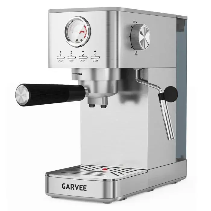 Machine à café expresso -1300W – Mousseur Vapeur Manomètre Réservoir Amovible – Café Cappuccino Latte – Argent