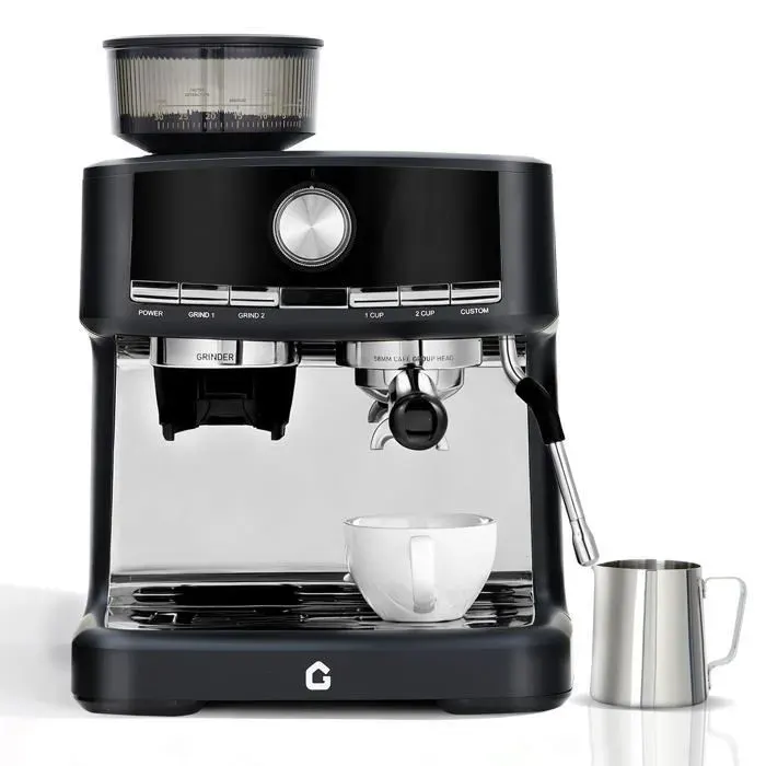 Machine à café expresso -15 Bar – Moulin 30 Niveaux Mousseur Lait Porte-Filtre 58mm – 15 L – Noir – Normes UE – Nettoyage Facile