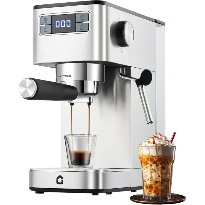 Machine à café expresso 20 bars acier inoxydable mousseur 360° écran LED réservoir 14 L compact pour maison et bureau