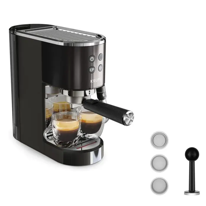 Machine à café expresso broyeur - KRUPS - XP444G - 15 bars - Buse vapeur - Compacte et moderne