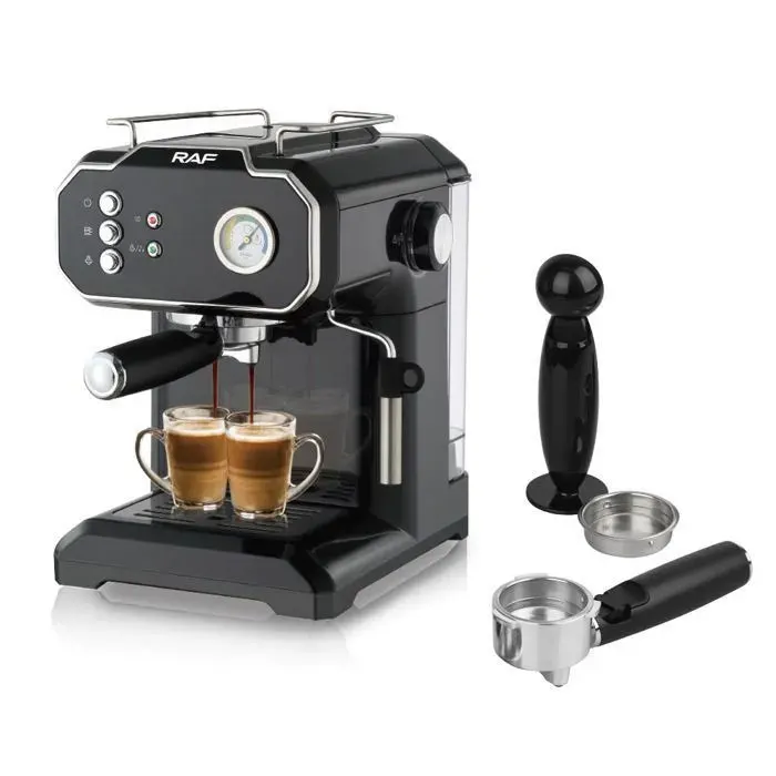 Machine à café expresso LINGCC R104B 850W mousseur à lait vapeur double tasse anti-goutte réservoir grande capacité noir