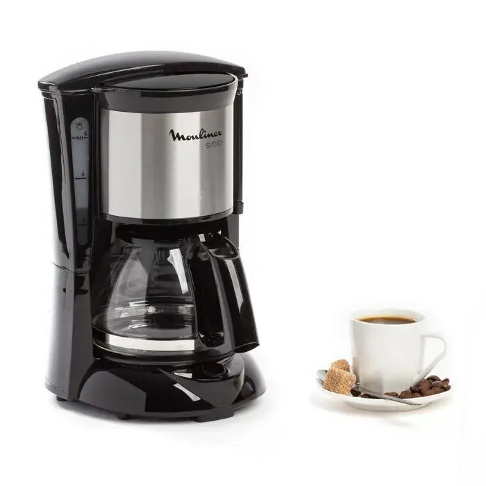 Machine à café filtre noire et inox Subito Mini de Moulinex maintien au chaud pendant 30 minutes et arrêt automatique
