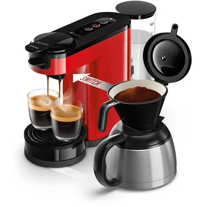 Machine à café filtre - Philips - HD6592/84 - 2 en 1 - Rouge - 1L