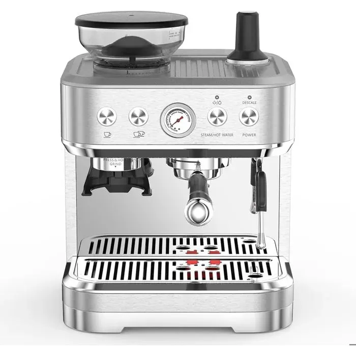 Machine à Café Grain avec Broyeur Intégré Machine Expresso 15 Bars Pompe Italienne-Cafetière Inox Réservoir 2.5L