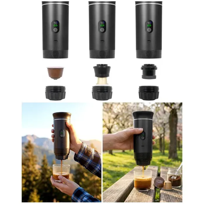 Machine à café HQ Cafetière sans fil portable-chauffe intégrée rapide sans câble compatible Nespresso Dolce gusto et café moulu