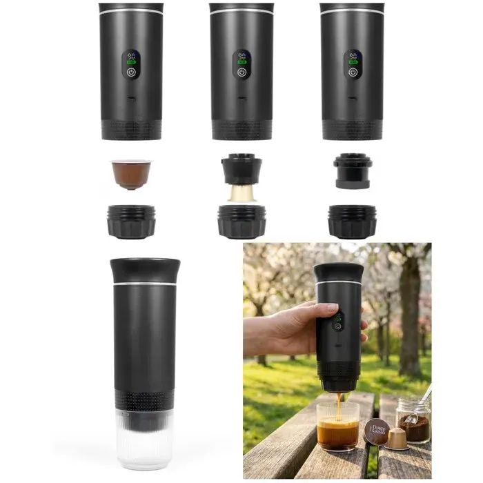 Machine à café - LIVOO - Modèle Portable - 20 bars - Batterie 7500 mAh - Compatible Nespresso/Dolce Gusto/café moulu — coloris Noire