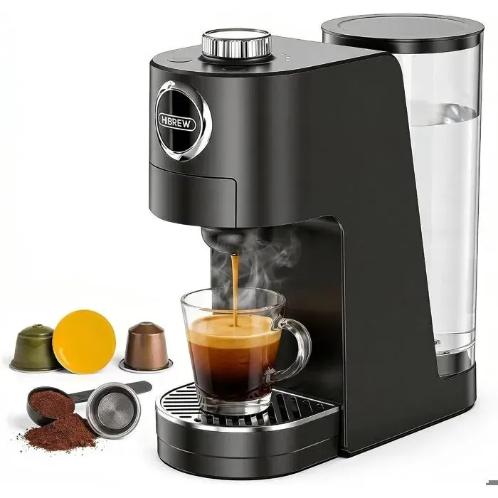 Machine à café multi-capsules HiBREW H3C (chaud/froid) – Compatible DG Cappuccino Nes petites capsules et café moulu – Noir
