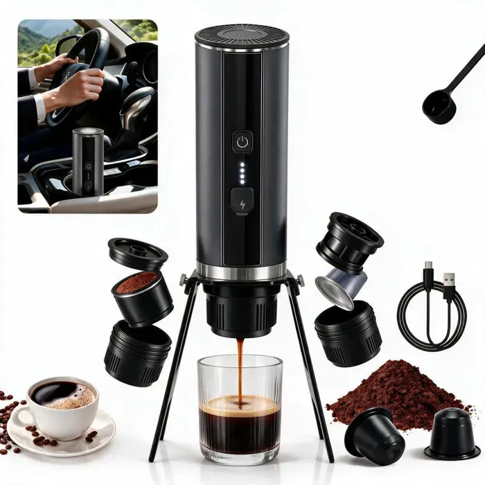 Machine à Café Portable 20 bar 2-en-1 avec Support de Table Rechargeable cafetière à capsules portable chauffage rapide sans fil