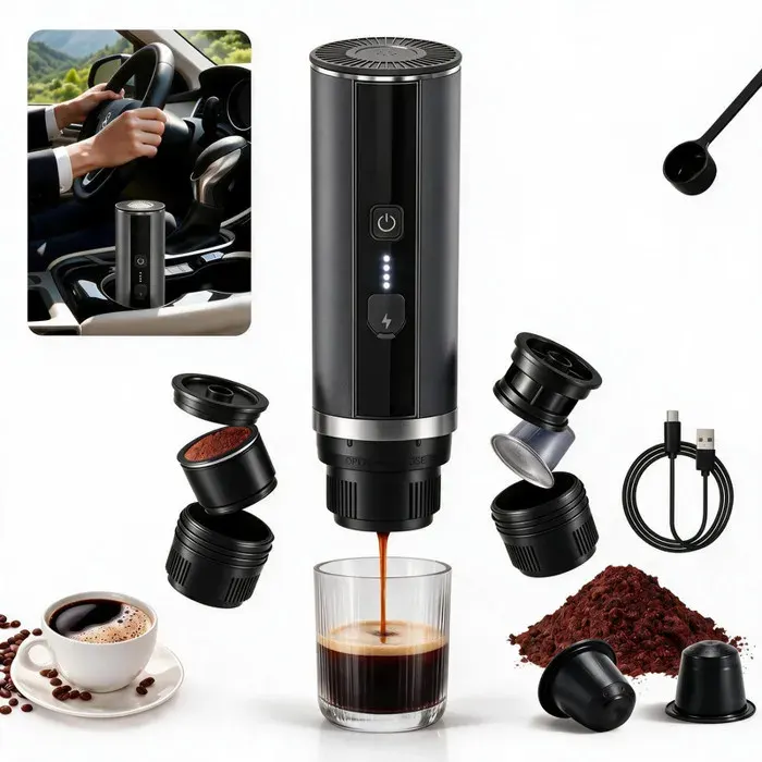 Machine à Café Portable 20 bar 2-en-1 Rechargeable cafetière à capsules portable chauffage rapide sans fil