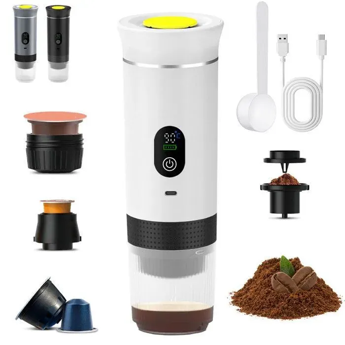 Machine à Café Portable 20 bar 3 en 1 Cafetière à Expresso Rechargeable USB Avec Cuillère Doseuse écran daffichage Blanc