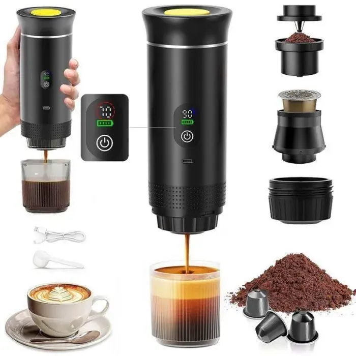Machine à Café Portable 20 bar 3-en-1 Rechargeable Auto Chauffage en 4 à 6 Min Grandes Capsules Caf MACHINE A CAFE DOSETTE