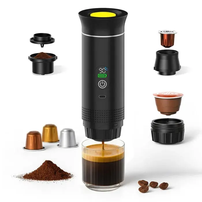 Machine à Café Portable - 20 bar - Machine à Café 3 en 1- Auto-chauffage en 4 à 6 Minutes Grandes Capsules — coloris Noir