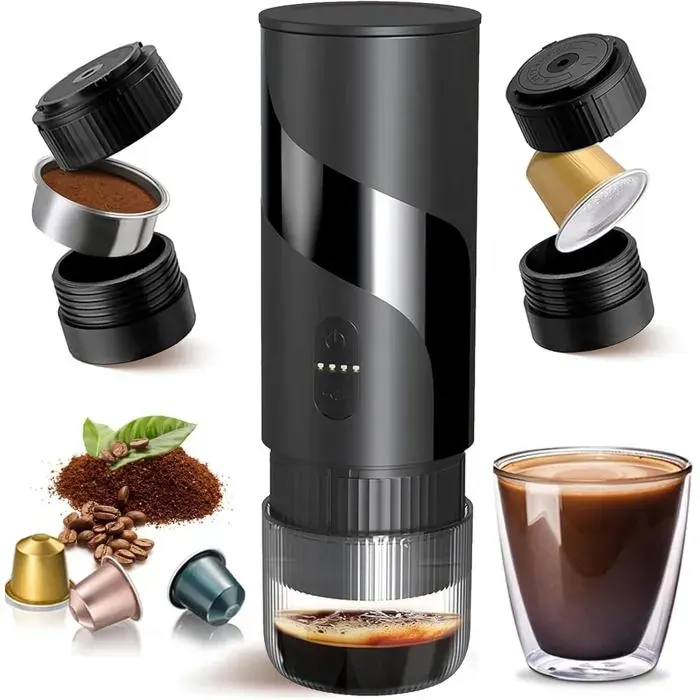 Machine à Café Portable 20 Bars Électrique Non Auto-Chauffante Compatible Café Moulu pour Voiture Camping Bureau Voyage