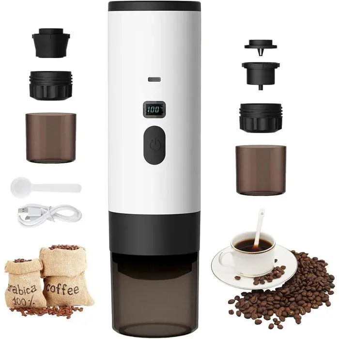 Machine À Café Portable 3 En 1 15 Bars Rechargeable Usb Compatible Capsules Et Café Moulu Chauffage Automatique Pour Voyage