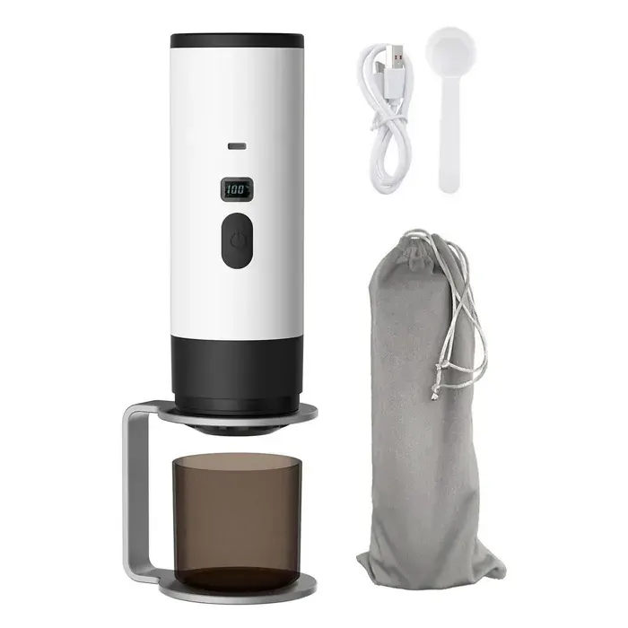 Machine à café portable 3 en 1 15Bar auto-chauffante compatible café moulu 7800mAh idéale pour les voyages blanche