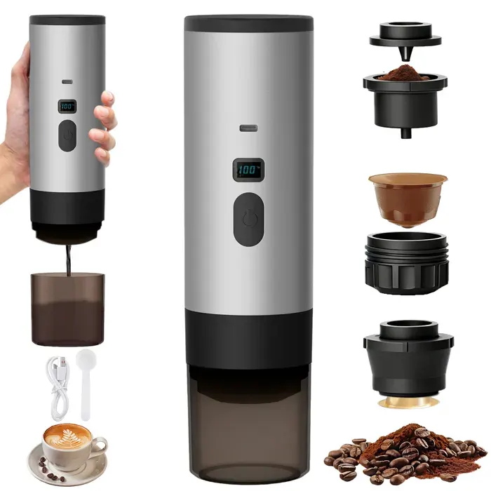 Machine à café portable 3-en-1 - 7800mAh - Auto Chauffage en 4 à 6 Min - 15 bar - Idéal pour le camping la voiture et les voyages