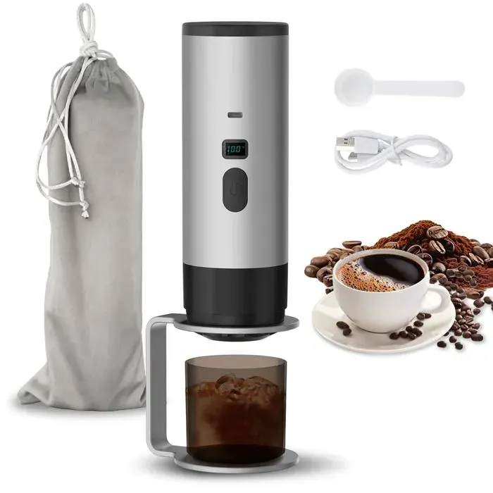 Machine à café portable 3 en 1 avec support - Expresso voiture USB - Compatible capsules et café moulu - Chauffage rapide Aucuneary