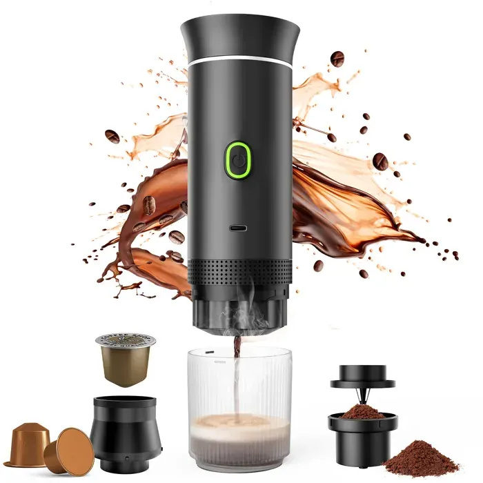 Machine à Café Portable 3 EN 1 Cafetière Expresso 12V 20Bar Extraction Rapide Chaud et Froid 7500mah Batteries pour Voyage Camping