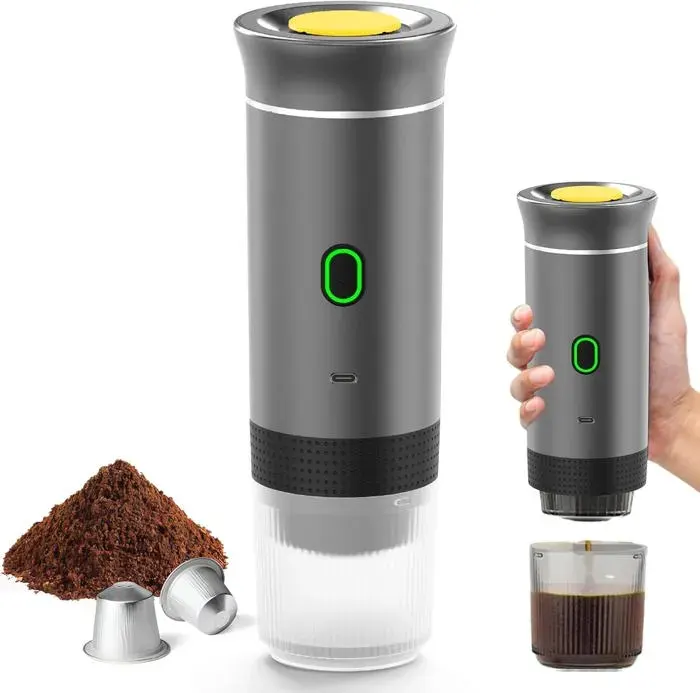 Machine à Cafe Portable 3 En 1 Cafetiere Portable 12V Auto-Chauffage De 4 à 6 MinutesPour Le Camping Bureau Maison(gris)