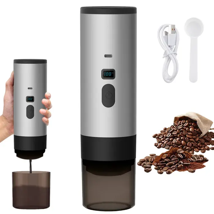 Machine à Café Portable 3 en 1 CafetièRes Expresso à Capsules Auto-Chauffante 15 Bar 90 ml pour Bureau Camping Voiture Voyage