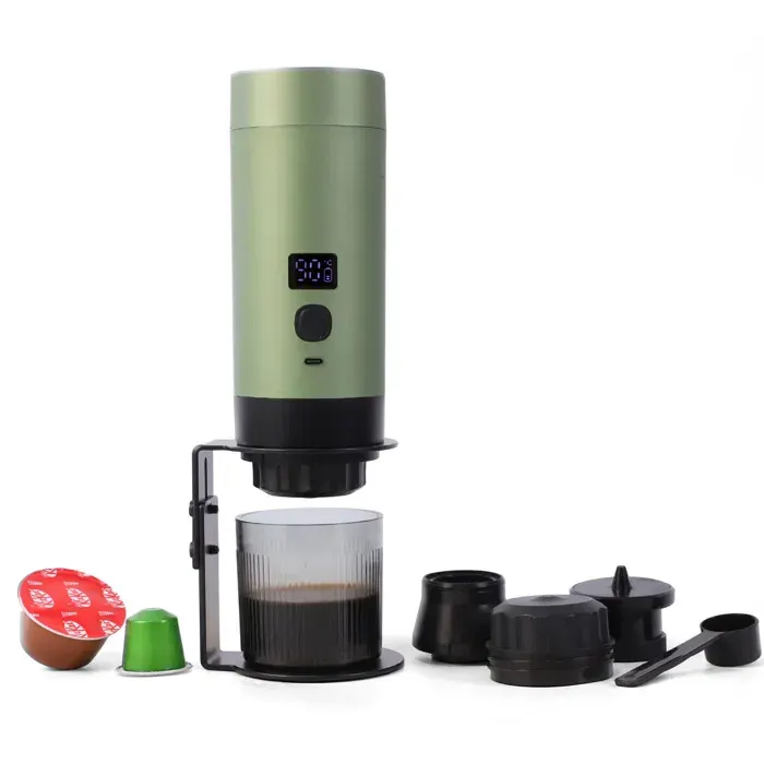 Machine à café portable 3-en-1 pour capsules extraction chauffante expresso café américain idéale voyage campingGreen