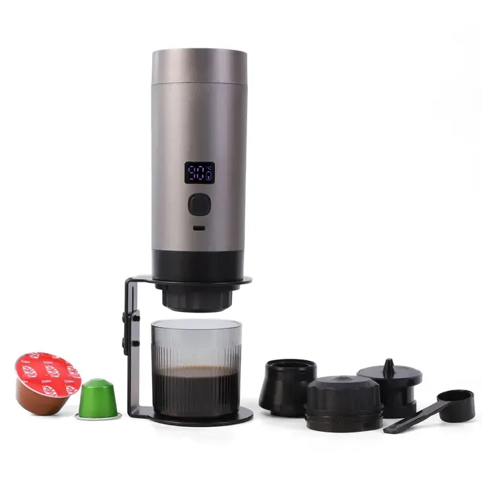 Machine à café portable 3-en-1 pour capsules extraction chauffante expresso café américain idéale voyage campingSilver