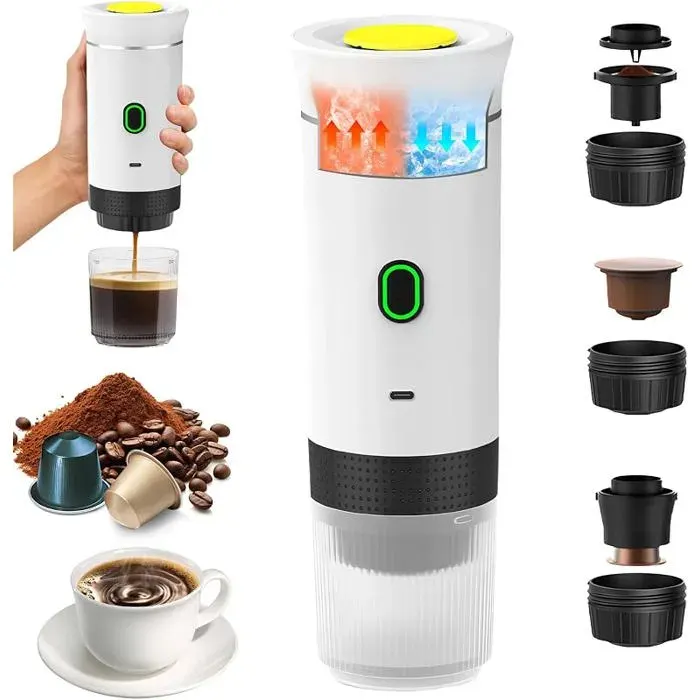 Machine à Café Portable 3 en 1Cafetière Espresso Électrique 12V pour VoitureCompatible Capsules et Café MouluBnc