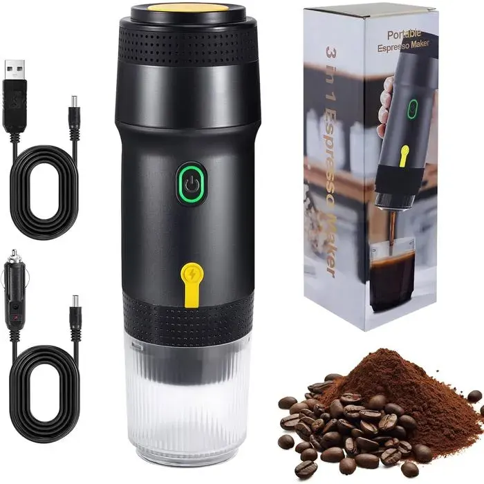 Machine À Café Portable 3 En 1Rechargeable Cafetière Portable De Voyage12V Expresso Machine A Cafe Pour CapsuleCafé MouluPo
