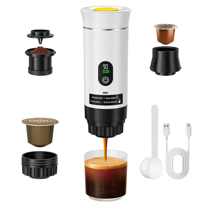 Machine à Café Portable Auto-Chauffante – Expresso 3 en 1 pour Café Moulu et Capsules Idéale pour Camping Voyage Bureau