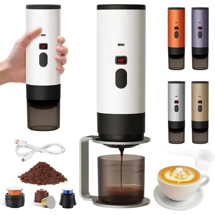 Machine à Café Portable avec Support Compatible Capsules et Café Moulu Base Stable pour Voyage Camping Bureau Maison