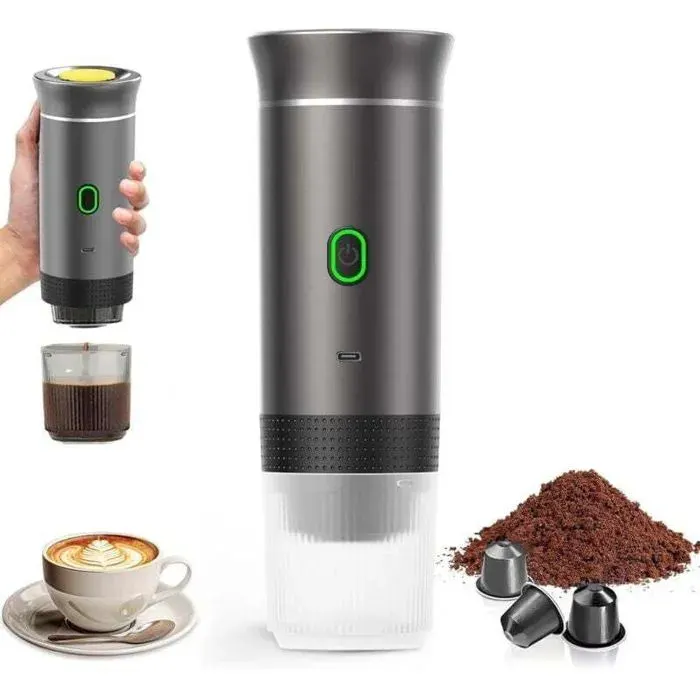 Machine à Café Portable de VoyageChauffage Rapide 3 En 1 Cafetiere Portable 12V Auto-Chauffage de 4 à 6 Minutes Grandes Capsules