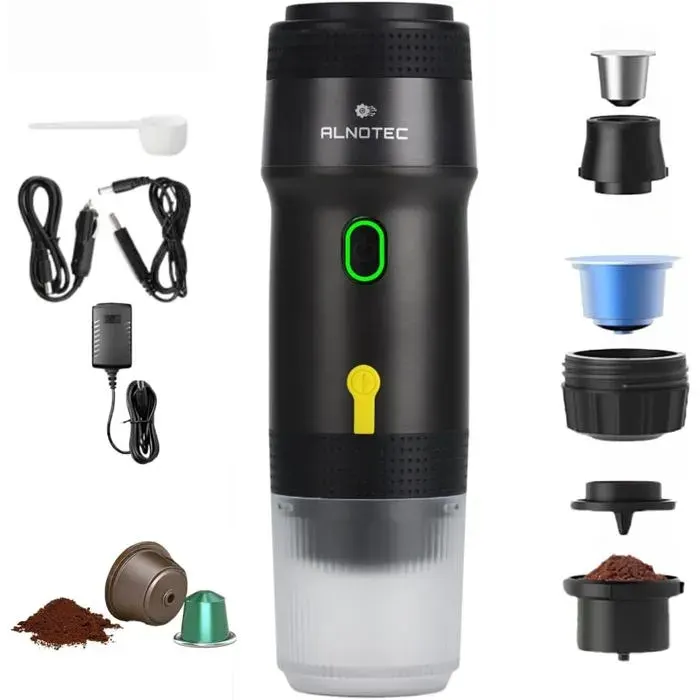 Machine à Café Portable Electrique ALNOTEC 20BAR - 3 EN 1 Rechargeable Noir