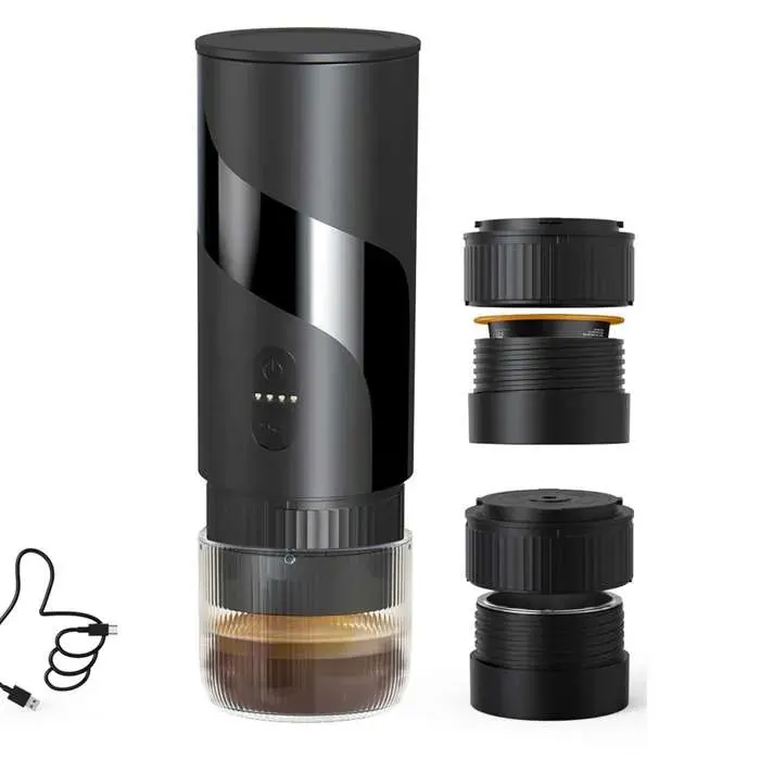 Machine à café portable expresso 20Bar compatible capsules et café moulu rechargeable 100ml bureau camping voyage