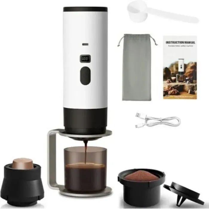 Machine à Café Portable - LON® - Expresso 15 Bars - Noir - Compatible Capsules et Café Moulu