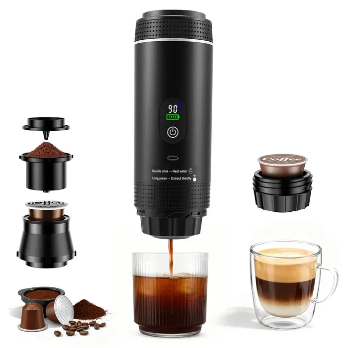 Machine à Café Portable Machine à Café de Voyage - Sans Fil & Auto-Chauffante -Pressions 20 Bar pour Voyage Camping Voiture