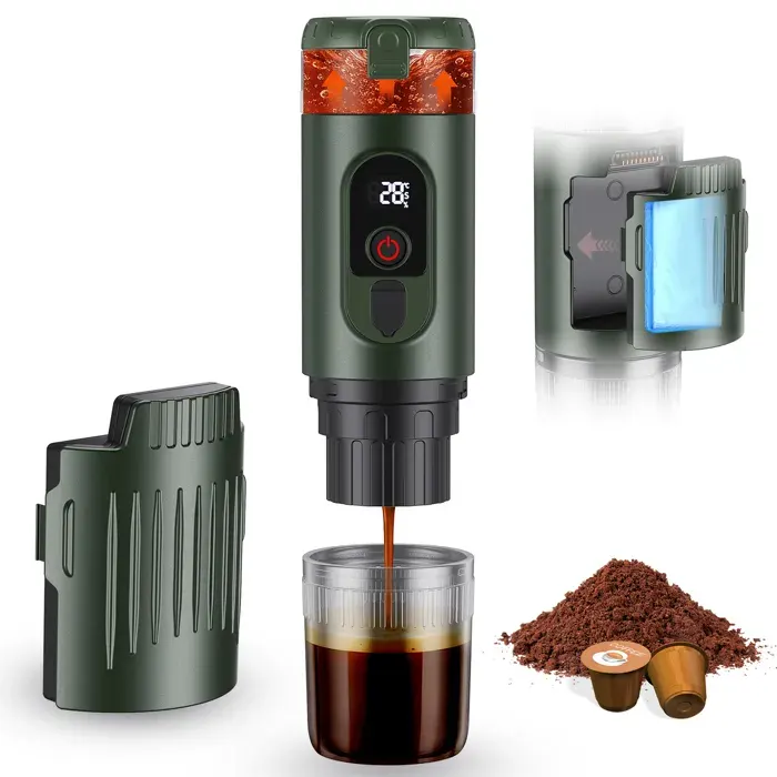 Machine à Cafe Portable pour Voyage: Machine Expresso Portable pour Voiture et Camping - avec batterie de 7650 mAh (vert)