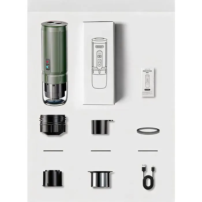 Machine à Café Portable sans Fil – 15Bar – Compatible NS DG Café Moulu – Batterie 1200mAh – 600g – Vert