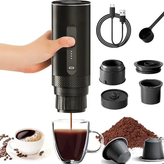 Machine à Café Portable20barMachine à Café 2en1Auto-chauffage 4à6 MinutesGrandes CapsulesCafé MouluNoir
