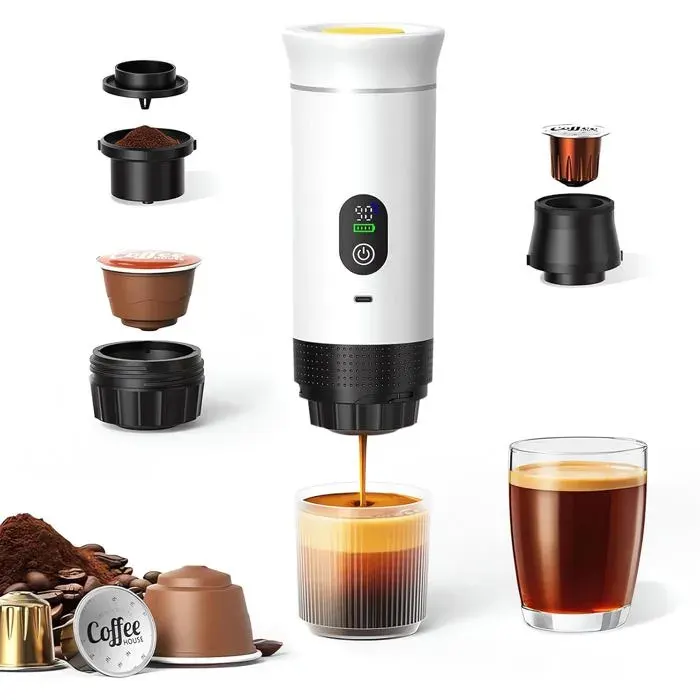 Machine À Cafe Portable3 En 1 Cafetière À Expresso Chauffage ÉlectriqueRechargeablePour Camping Et VoitureChauffage Rapide — coloris Blanche