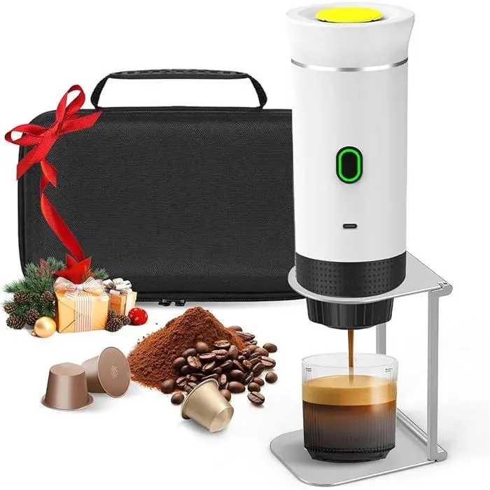 Machine à Café Portable3 en 1 Cafetière Expresso avec Support et SacBatterie Rechargeable 7500mAhCompatible Bnche