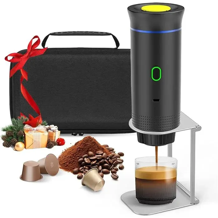 Machine à Café Portable3 en 1 Cafetière Expresso avec Support et SacBatterie Rechargeable 7500mAhCompatible Noir