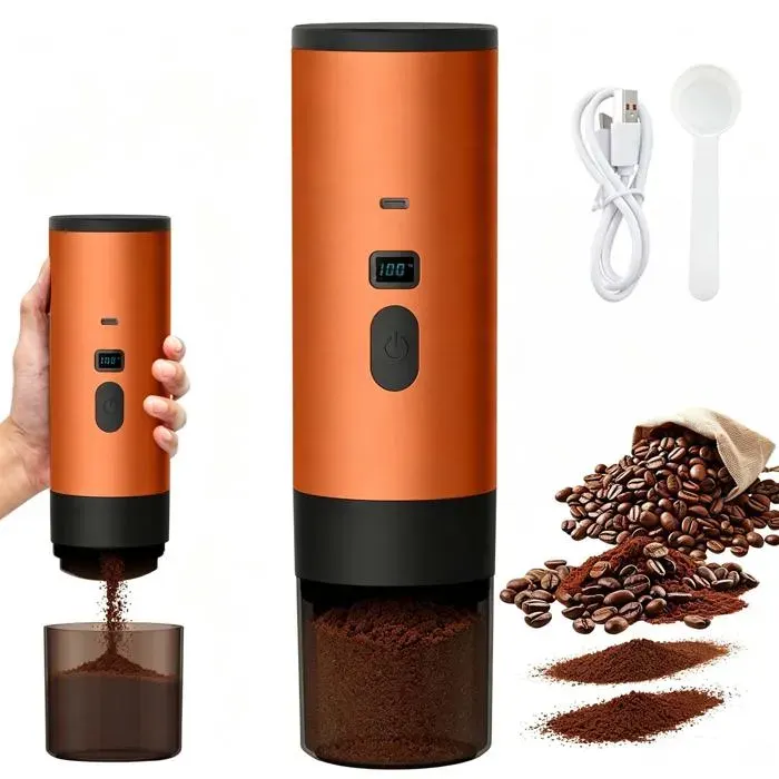 Machine à capsules portable – 12V 15 bar batterie 7800mAh – Compatible capsules et café moulu – Pour camping voiture bureau