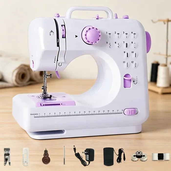 Machine à coudre 12 points pédalecoud les tissus épais silencieux Idéale couture maison retouches rideaux poupées