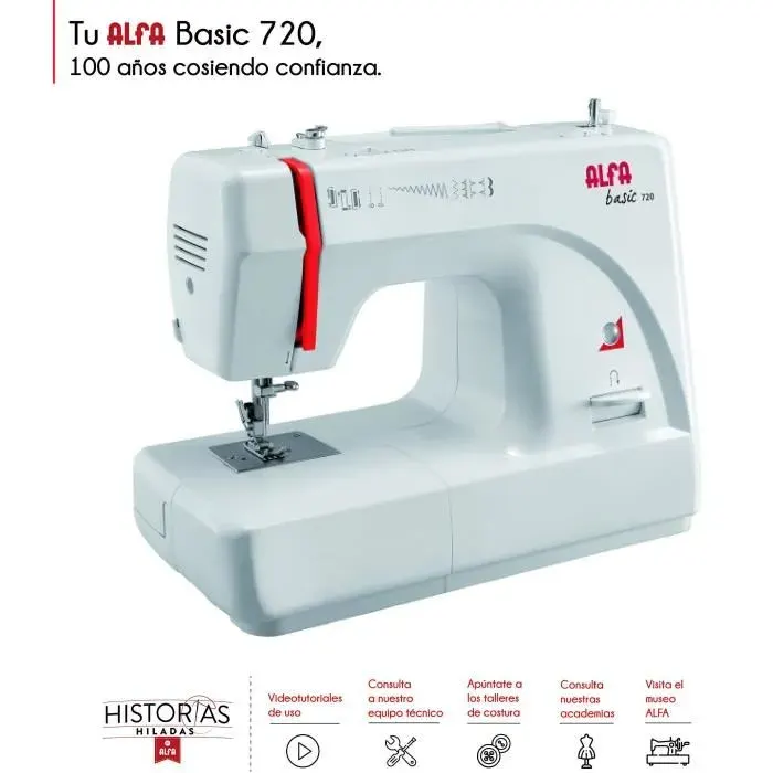Machine à Coudre Alfa 720 Basic - 9 Dessins de Puntada - Moteur 70W - Blanc — coloris Blanche