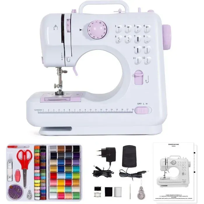 Machine à Coudre Électrique - LEOGREEN - Débutant - 12 Programmes - Kit Couture - Pédales Violet